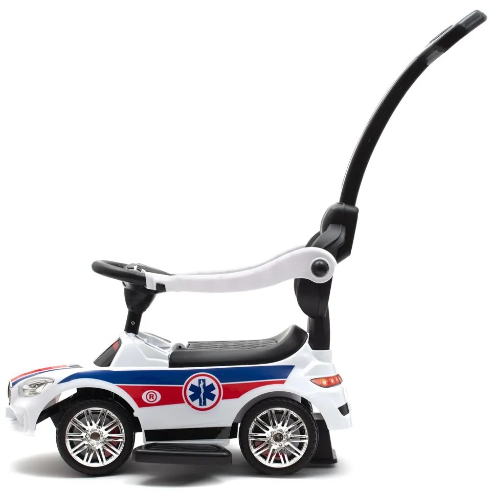 Detské odrážadlo so zvukom a vodiacou tyčou Baby Mix AMBULANCE biele