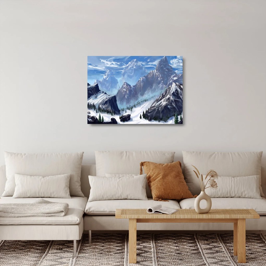 Sklenený obraz - Maľované hory (70x50 cm)
