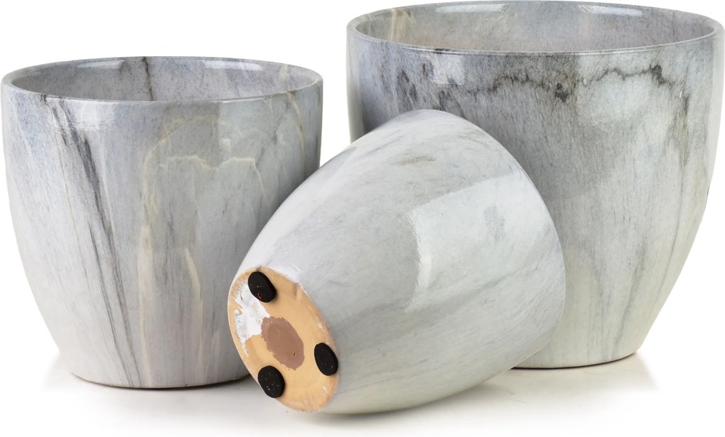 Sada 3 ks keramických květináčů NEVA MARBLE III šedá