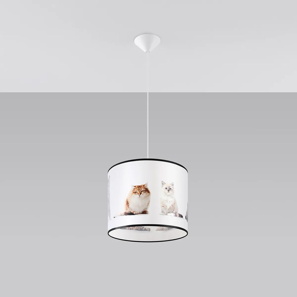 Detské závesné svietidlo Kitty, 1x plastové tienidlo so vzorom, (fi 30 cm)