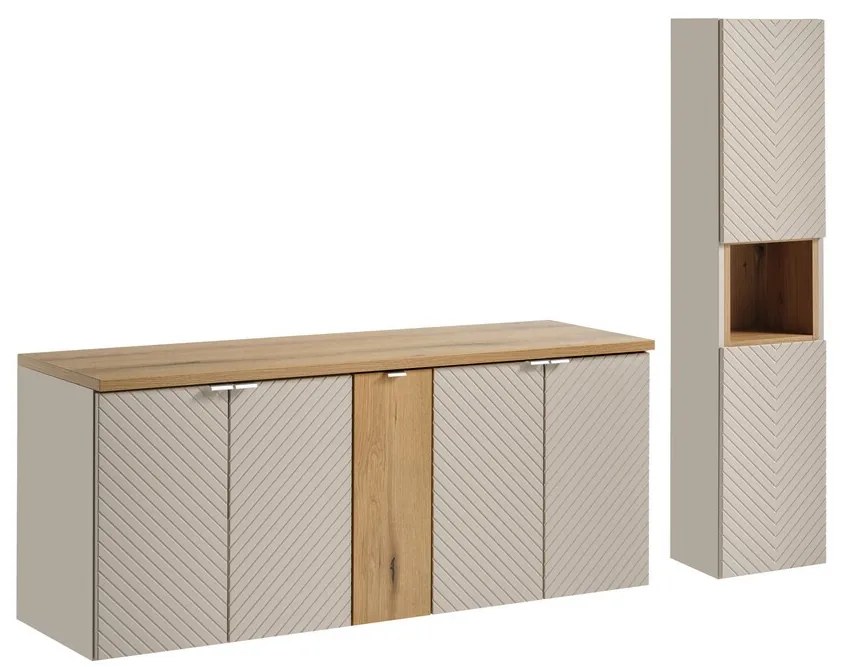 Kúpeľňová zostava Viva Cashmere s doskou a skrinkami 140 cm kašmír/dub coast evoke