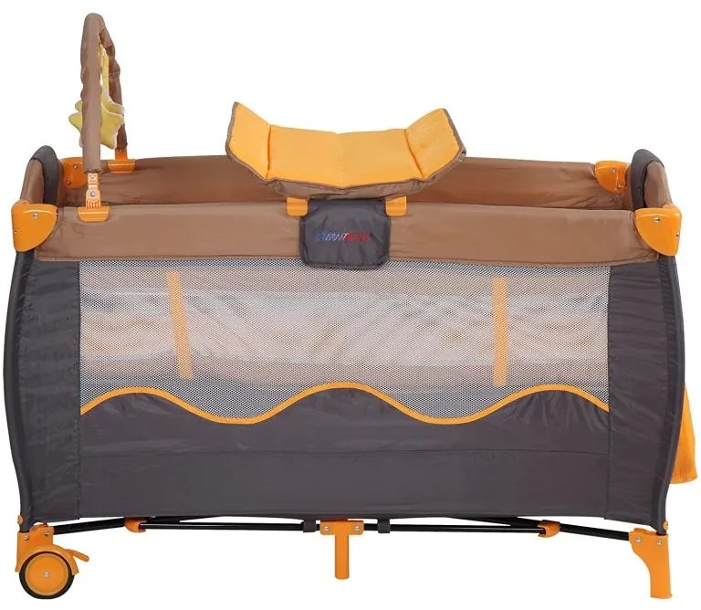 Detská postieľka, cestovná, oranžová/sivá