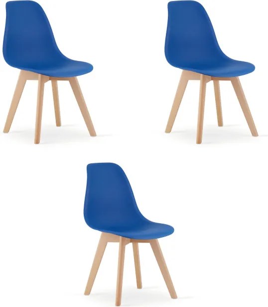 Set troch jedálenských stoličiek KITO modré / naturálne nohy (3 ks)