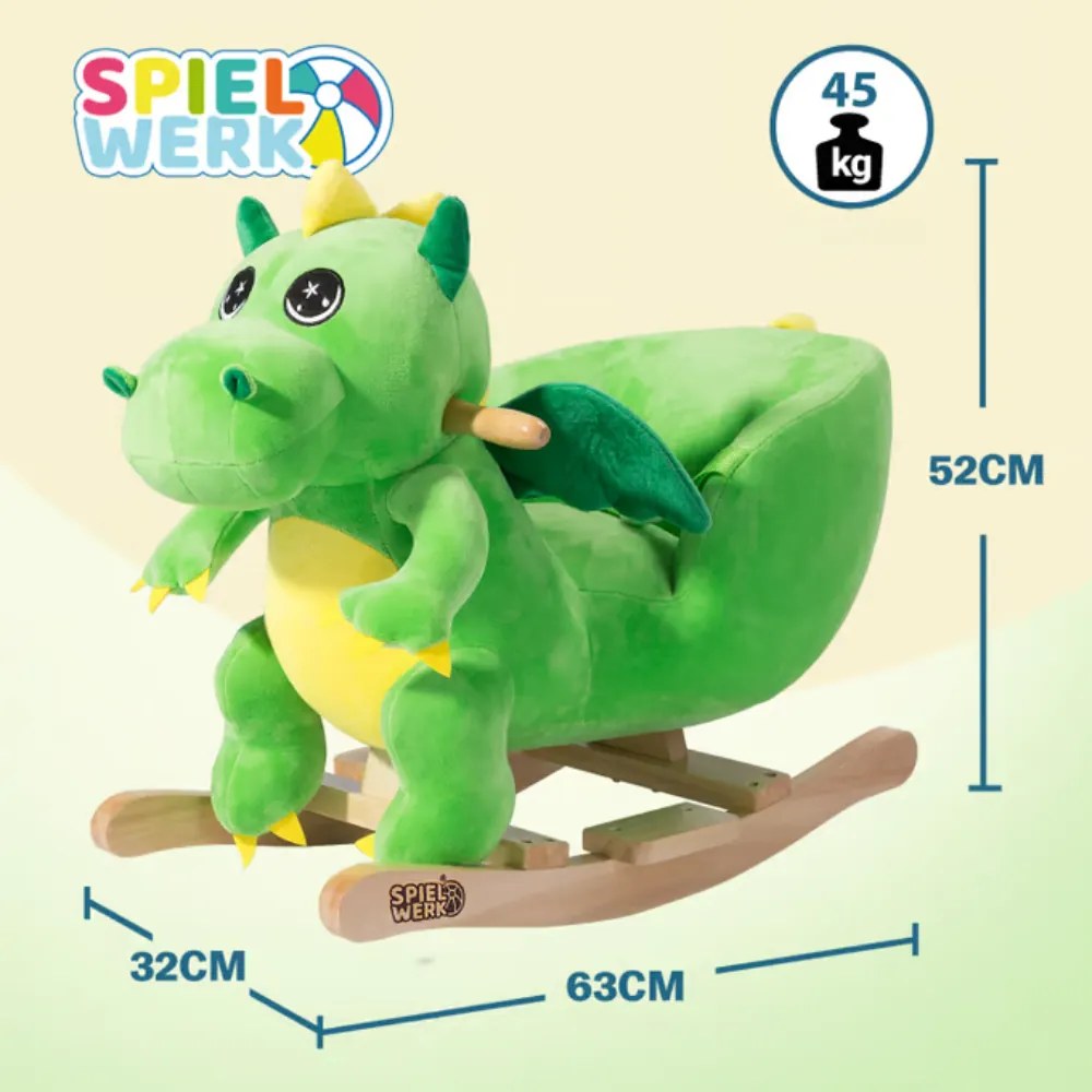 Spielwerk Hojdací dráčik DINO s bezpečnostným pásom, zelená