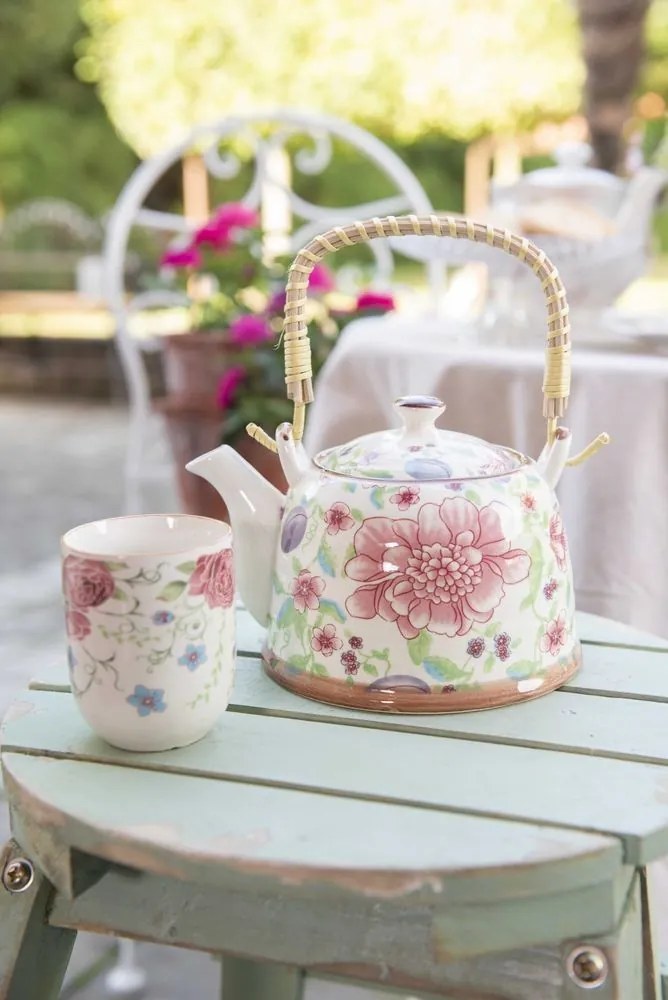 Porcelánová kanvička so sitkom a kvetmi - 18*14*12 cm / 0,7L