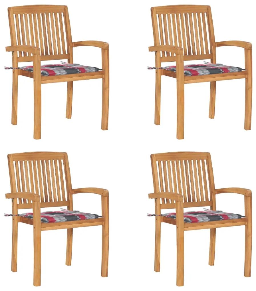 Stohovateľné záhradné stoličky s podložkami 4 ks tíkový masív 3073223