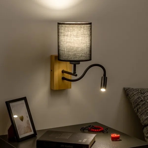 Brilagi - LED Nástenná lampa NUBILA WOOD 1xE27/25W/230V + LED/3W dub/čierna