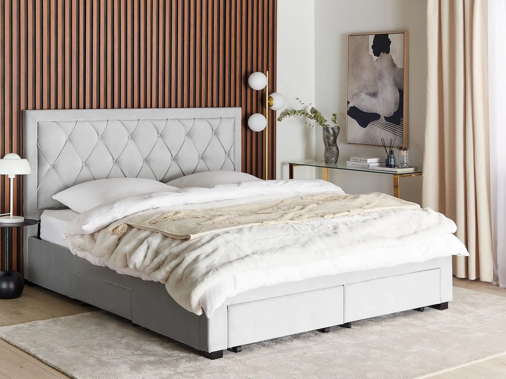 Zamatová posteľ s úložným priestorom 180 x 200 cm svetlosivá LIEVIN Beliani