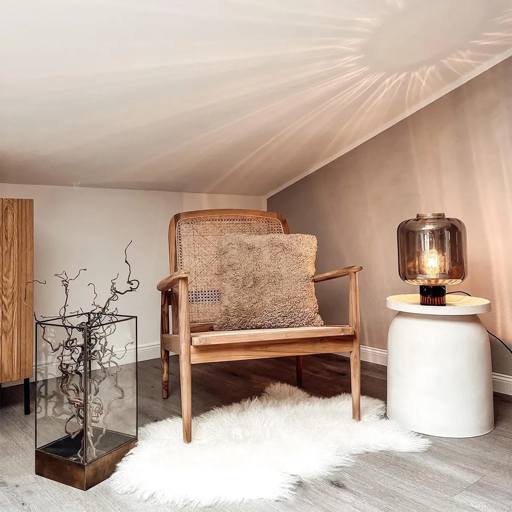 Dizajnová stolná lampa čierna s dymovým sklom - Qara