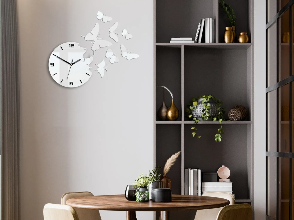 3D nalepovacie hodiny Butterfly biele