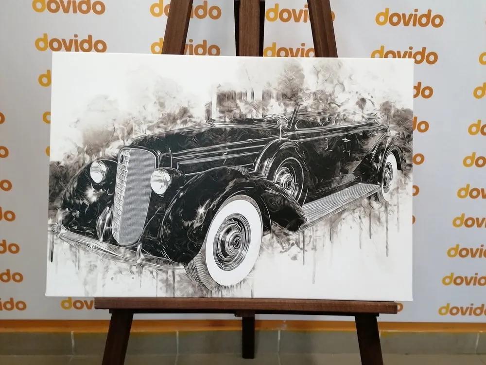 Obraz historické retro auto v čiernobielom prevedení - 120x80