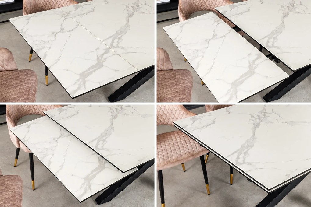 Jedálenský stôl Elegancia Keramika biely 180-220-260 cm Mramor