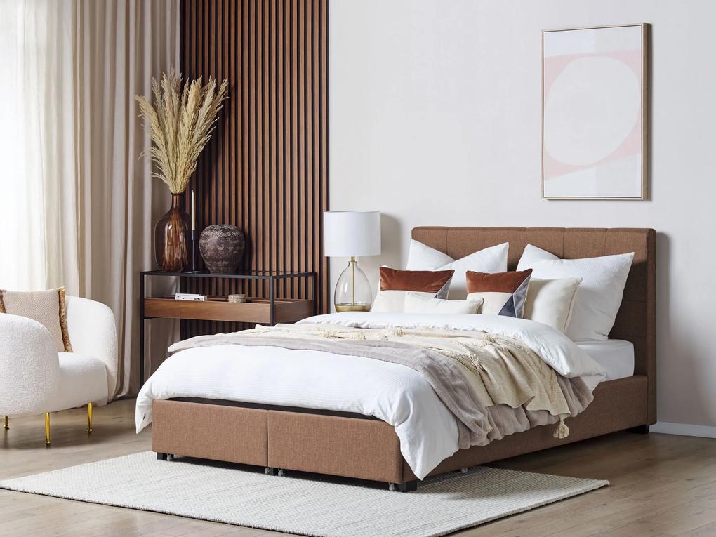 Čalúnená posteľ s úložným priestorom 140 x 200 cm hnedá LA ROCHELLE Beliani