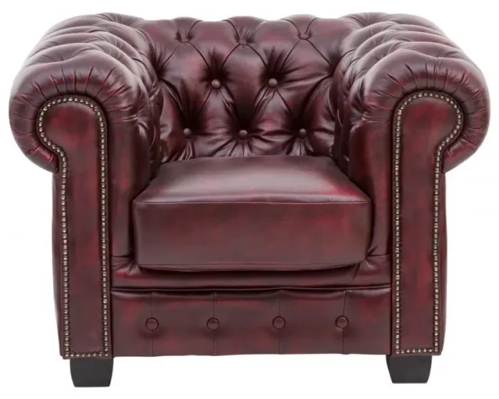 furniture-nabytek.cz - Chesterfield kreslo z pravej kože, červené – 100×90×72 cm