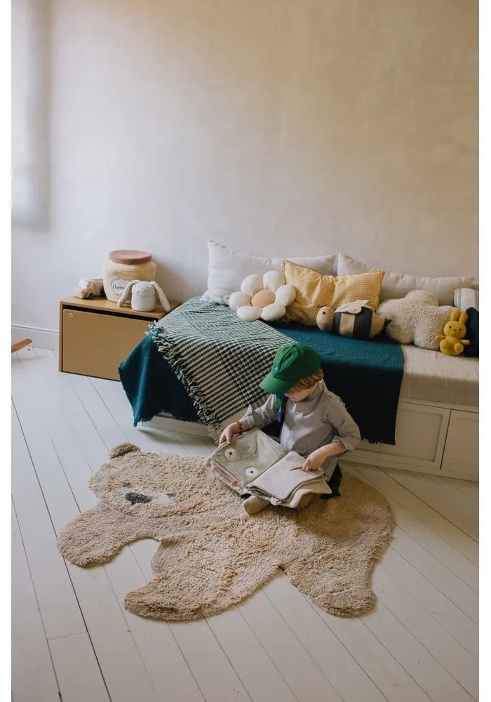 Béžový prateľný ručne tkaný bavlnený detský koberec 120x122 cm Bear – Lorena Canals