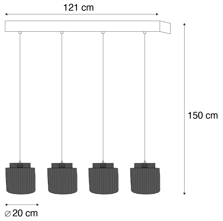 Japandi závesná lampa čierna s hnedým lanom 4-svetlá - Smilla