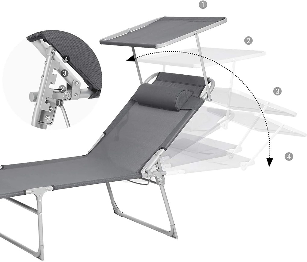 SONGMICS Záhradné lehátko šedé 71 x 200 cm nosnosť 150kg