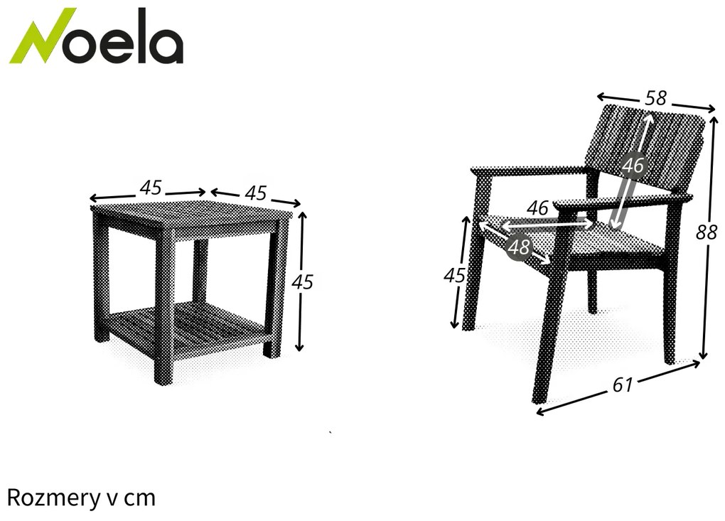 Noela Balkónový set Lotto + 2x drevené kreslo Lucy
