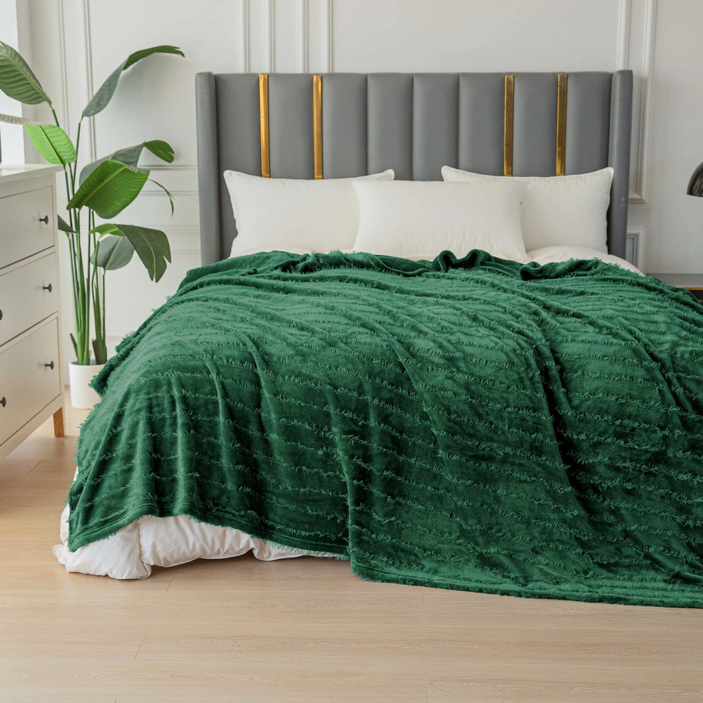 Mikroplyšová deka so vzorom PRESTIGE tmavozelená Rozmer: 160 x 200 cm