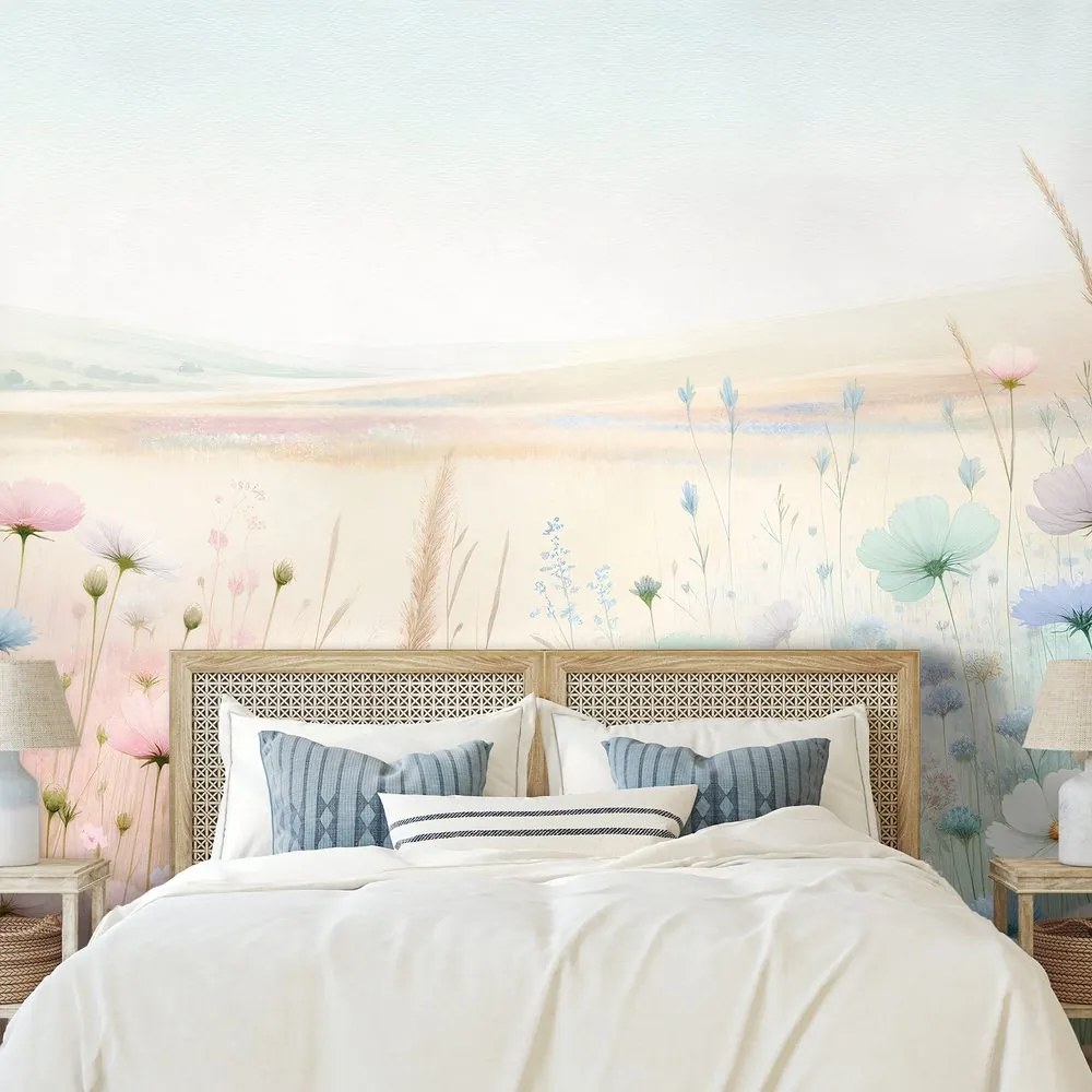 Tapeta pastelové kvety na lúke
