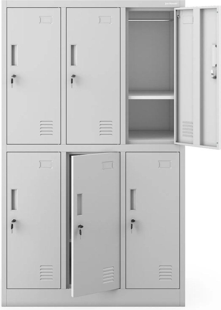 Školská BHP šatníková skriňa IGOREK, 6-dverová, 900 x 1500 x 450 mm, sivá