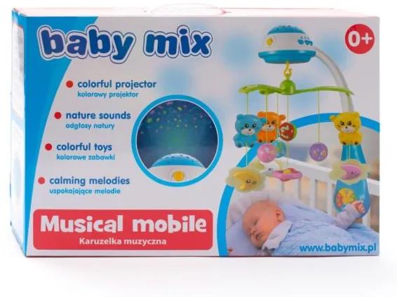 BABY MIX Kolotoč nad postieľku so svetelným projektorom Baby Mix červený