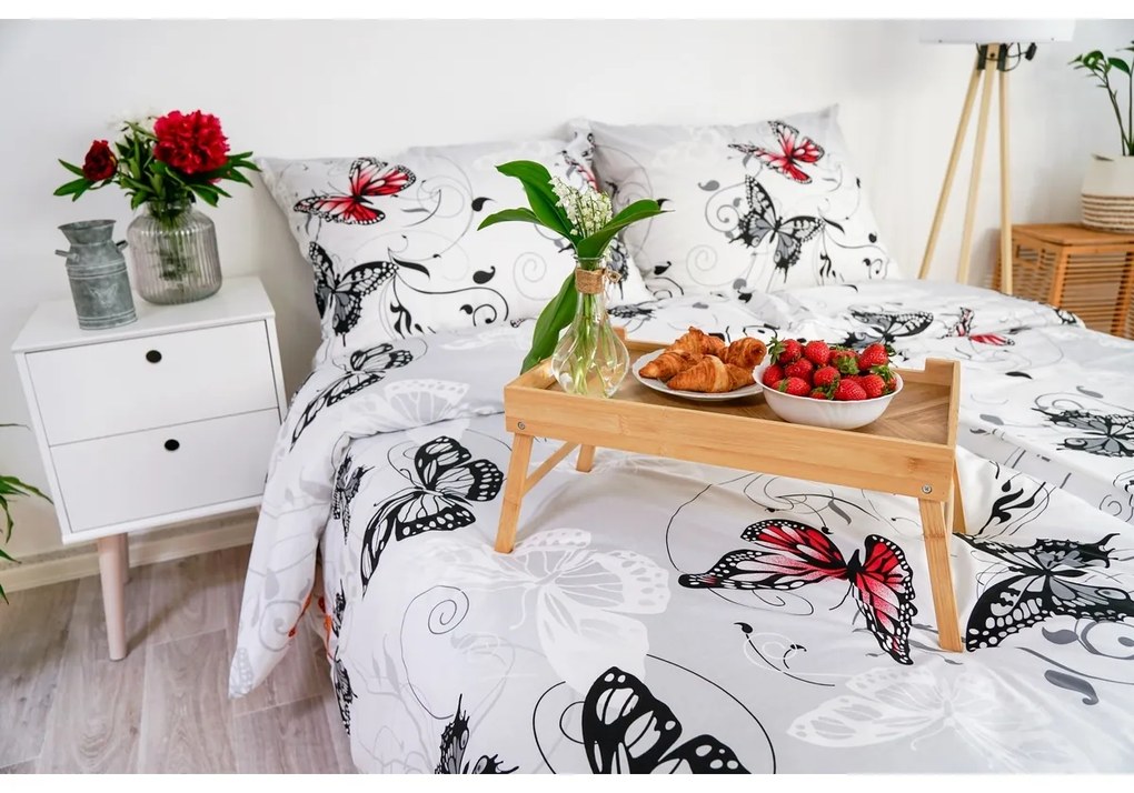 Stanex Bavlnené obliečky Motýľ biela, 140 x 200 cm, 70 x 90 cm