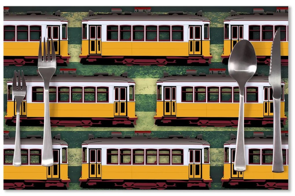Sablio Prestieranie Lisabonské historické električky Zelený Pattern: 40x30cm