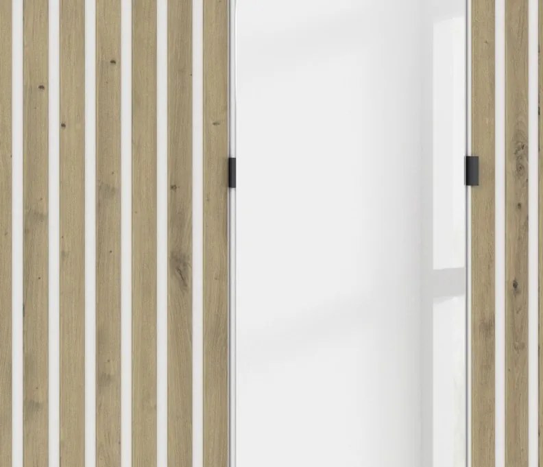 Šatníková skriňa so zrkadlom Genua, 136 cm, biela/dub artisan