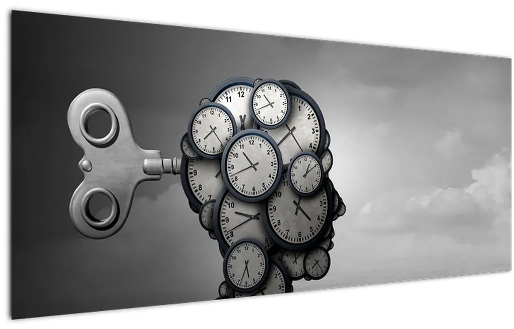 Umelecký obraz hlavy s hodinami (120x50 cm)