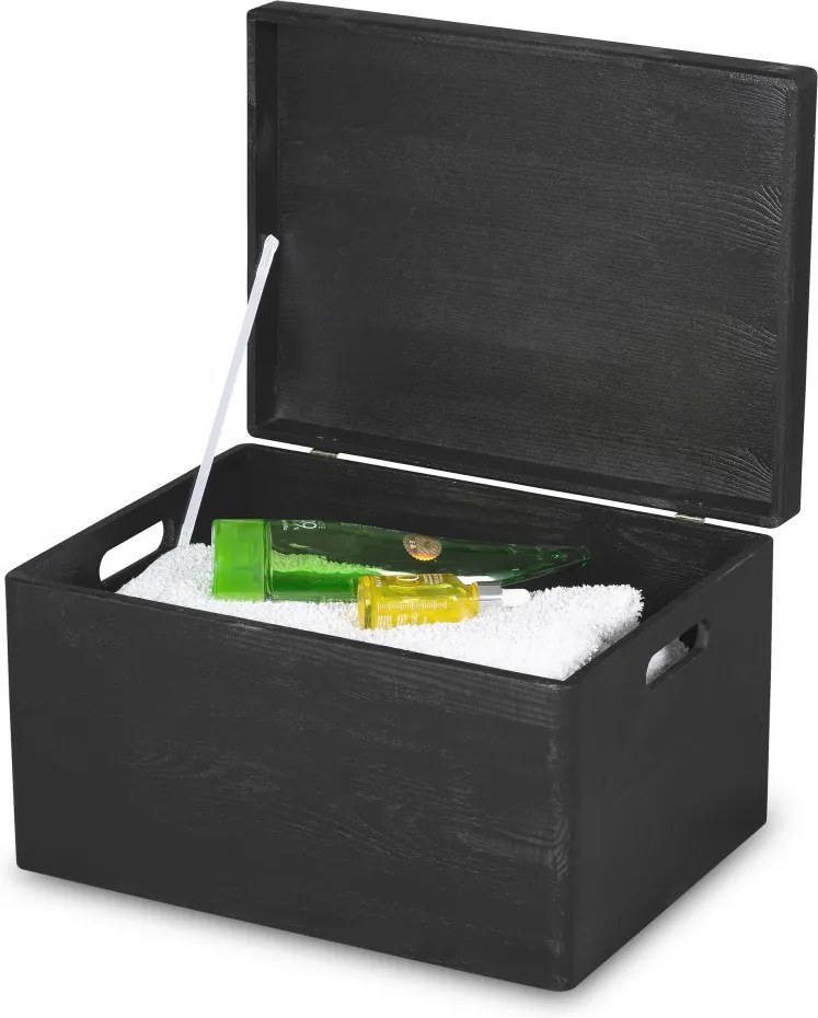 ČistéDrevo Dřevěný box s víkem 40x30x23 cm - černý