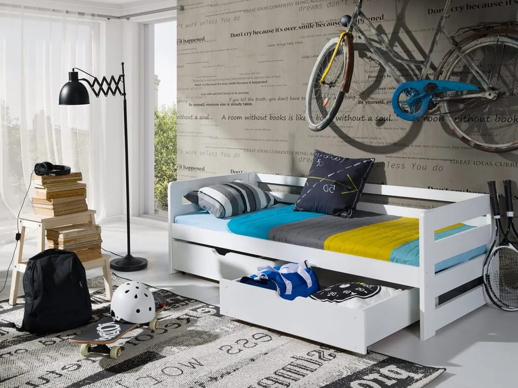 Detská posteľ 90 x 200 cm Erin (s roštom a úl. priestorom) (biela). Akcia -10%. Vlastná spoľahlivá doprava až k Vám domov. 1012941