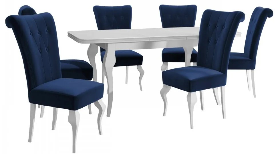 Rozkladací stôl Julia so 6 stoličkami ST63, Dostupné poťahy: Magic Velvet 2217, Farby: biela / biely lesk