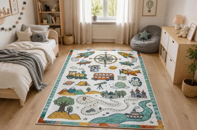 Detský koberec protišmykový BAMBINO 61420 krémový / zelený
