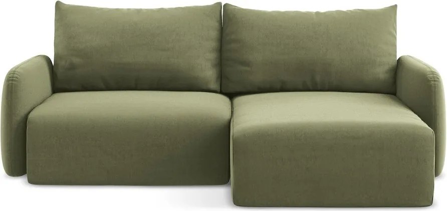 Zelená zamatová rozkladacia/s úložným priestorom rohová pohovka (pravý roh/s leňoškou) Kalena – Makamii