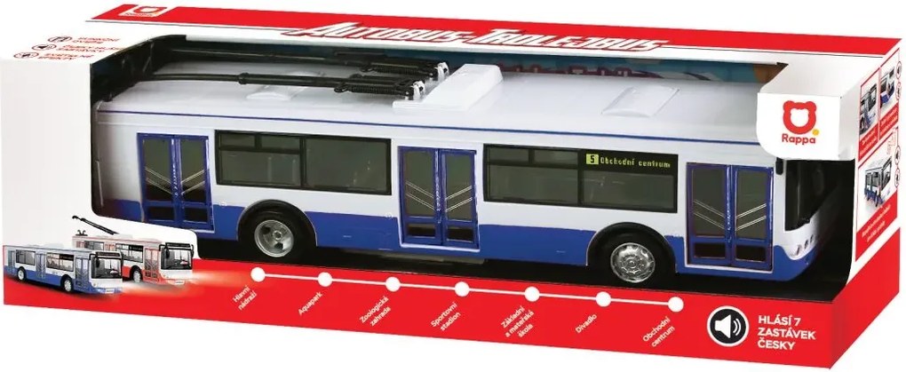 RAPPA Trolejbus ktorý hlási zastávky česky - 28 cm - modrý