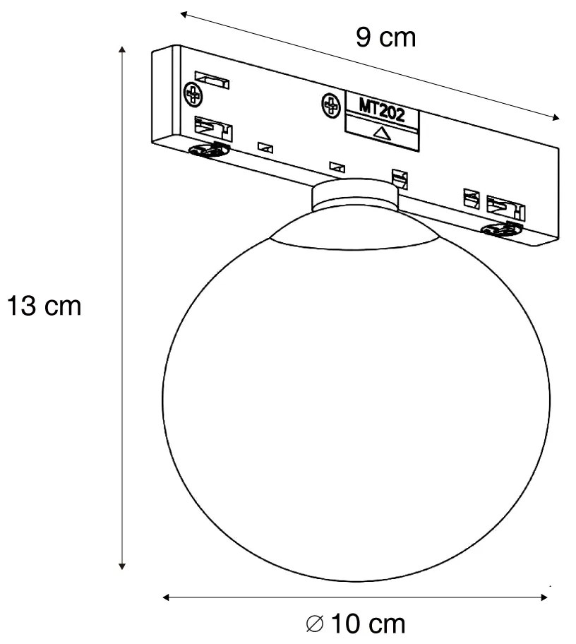 Moderné stropné svietidlo čierne s bielym sklom pre 1-fázový koľajnicový systém - Slimline Eira