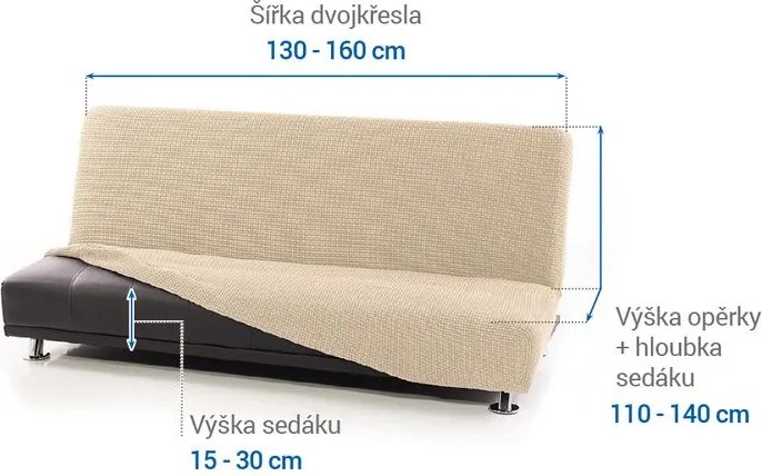 Super strečové poťahy NIAGARA smotanová dvojkreslo s drevenými rúčkami (š. 130 - 160 cm)