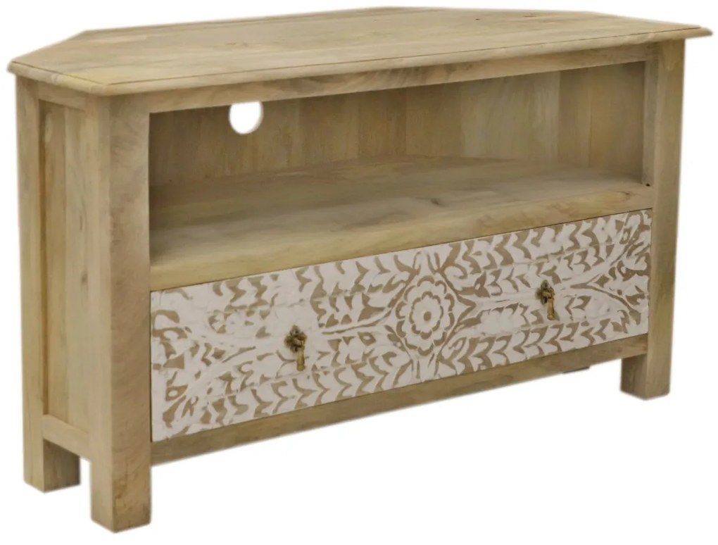 furniture-nabytek.cz - Rohový stolík pod tv z masívneho dreva mango 110x60x50