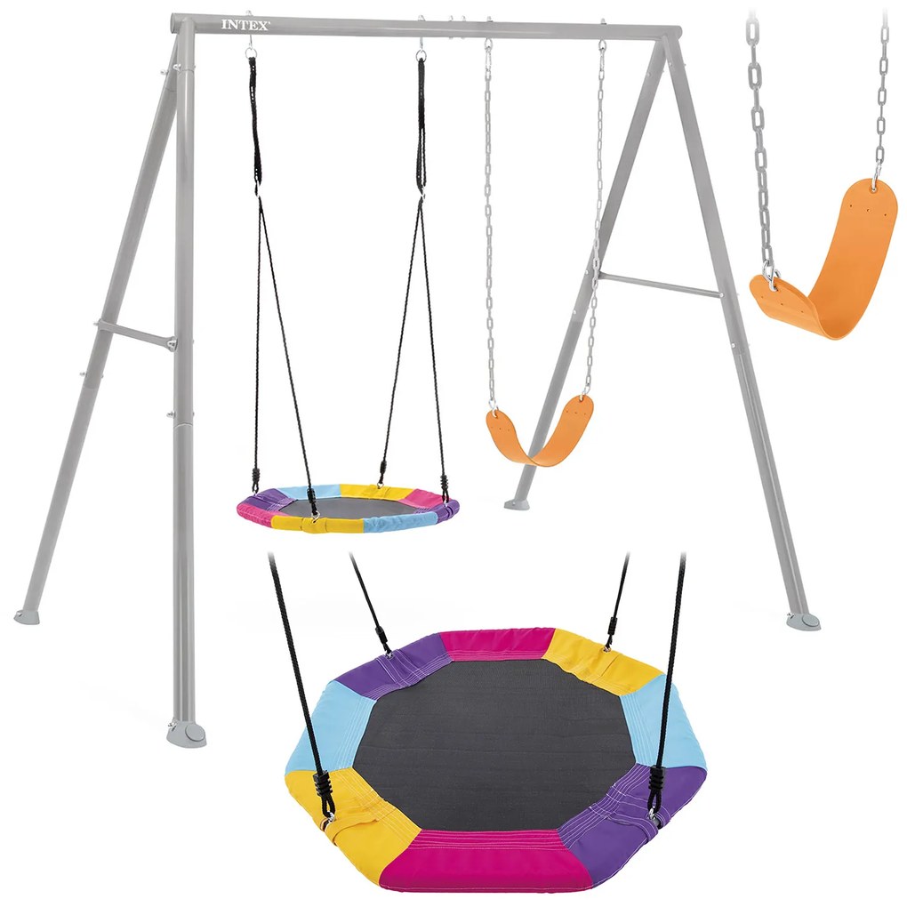 INTEX Detská záhradná hojdačka 44126 – dvojitá (klasická + bocianie hniezdo) pre 3 deti