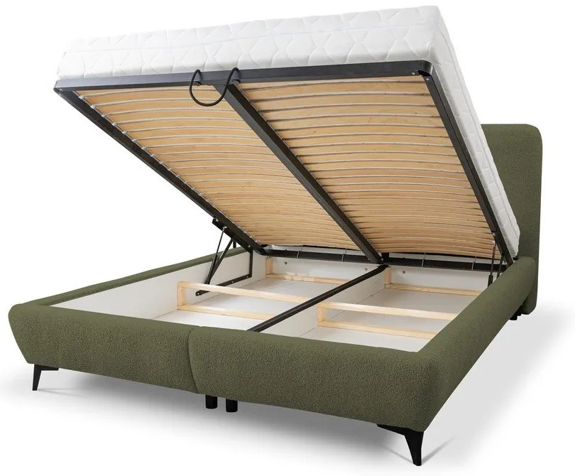 Zelená čalúnená dvojlôžková posteľ s úložným priestorom s roštom 160x200 cm Makapu – Makamii