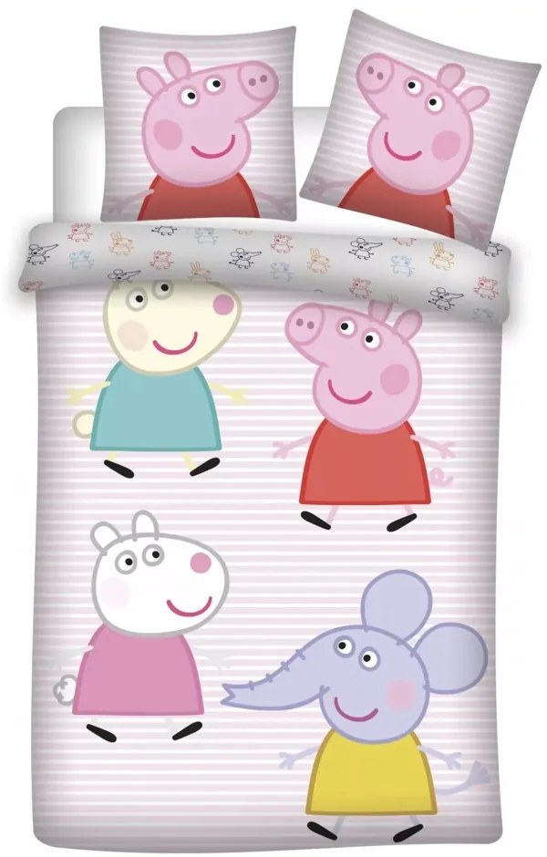 DETSKÉ BAVLNENÉ OBLIEČKY PEPPA PIG 100X135 CM, 1KS 40X60 CM VZOROVANÉ