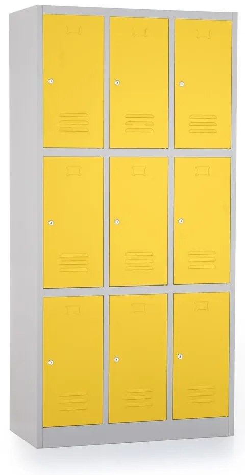 Kovová šatníková skrinka - 9 boxov, 90 x 45 x 185 cm, cylindrický zámok, žltá - ral 1023