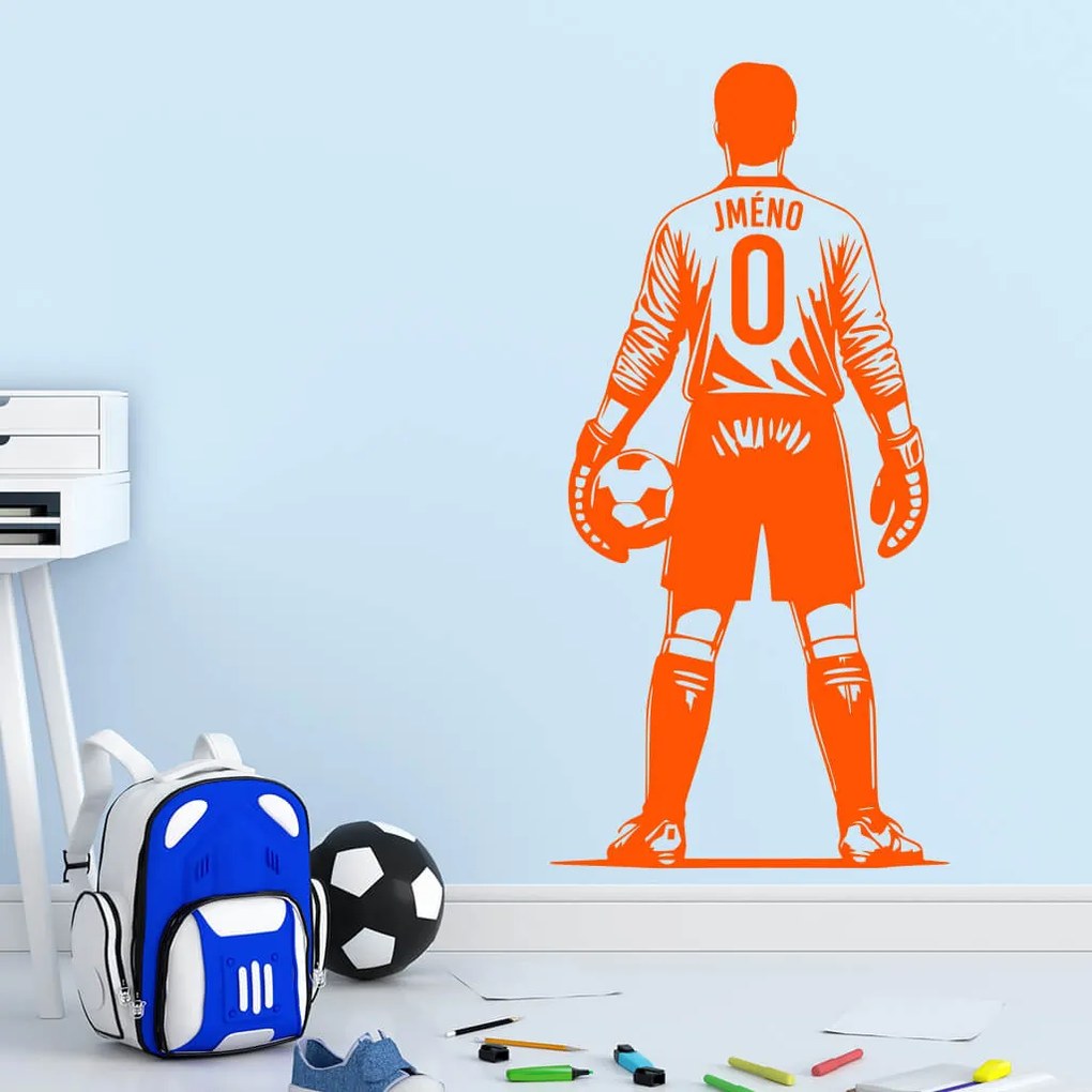 Veselá Stena Samolepka Futbalový brankár s menom Farba: oranžová, Veľkosť: 100 x 50 cm