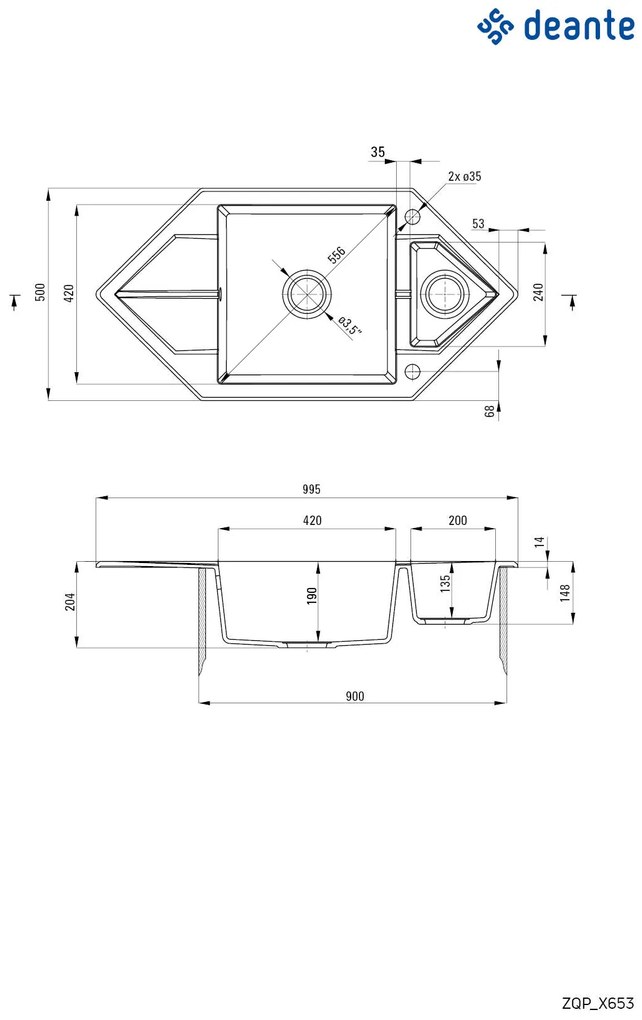 Deante Hexon, 1,5-komorový granitový drez 995x500x204 mm, šedá metalíza, DEA-ZQP_S653