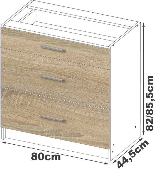 Spodná kuchynská skrinka s doskou LIMA S80 SZ3 biela / dub sonoma
