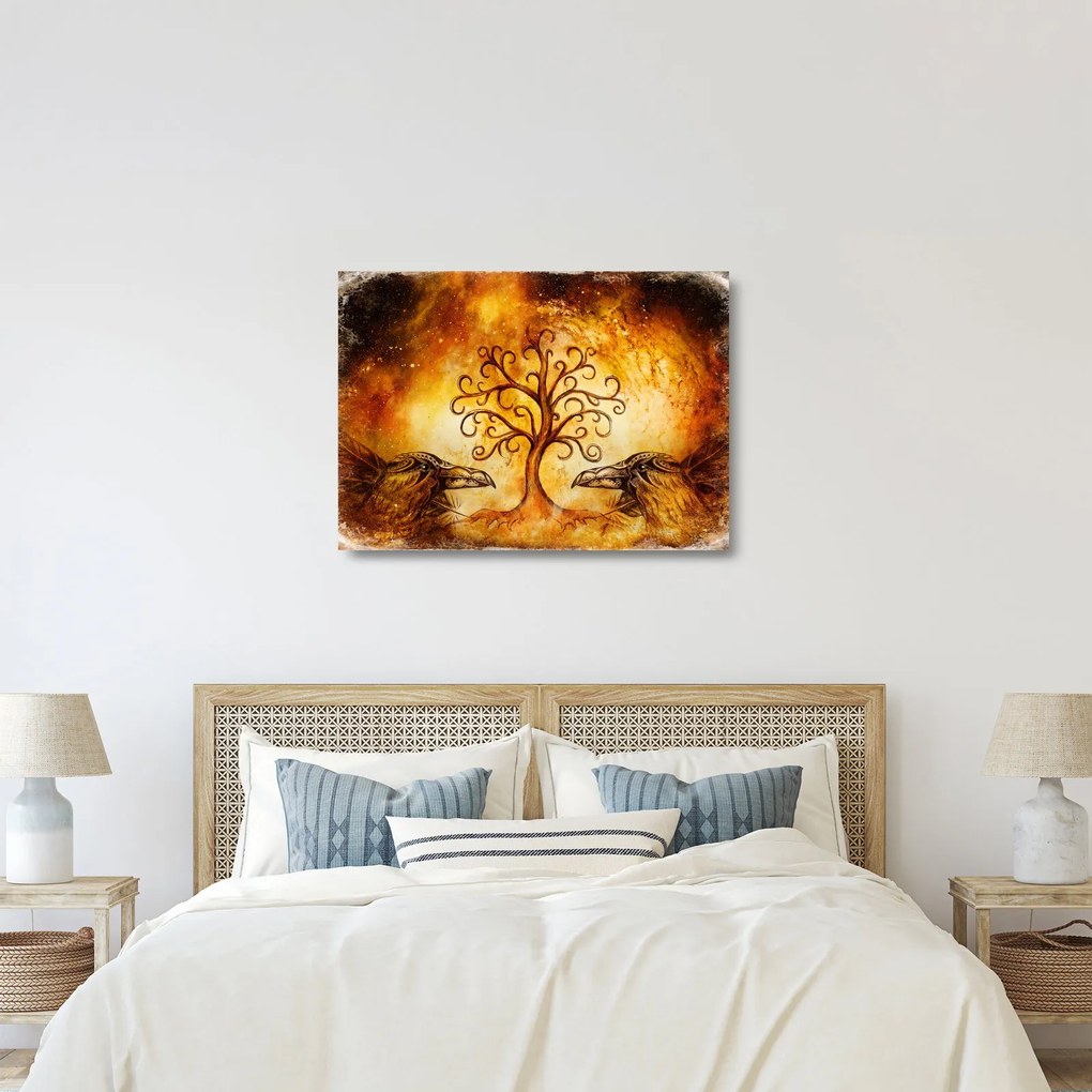 Prírodný abstraktný sklenený obraz stromu (70x50 cm)