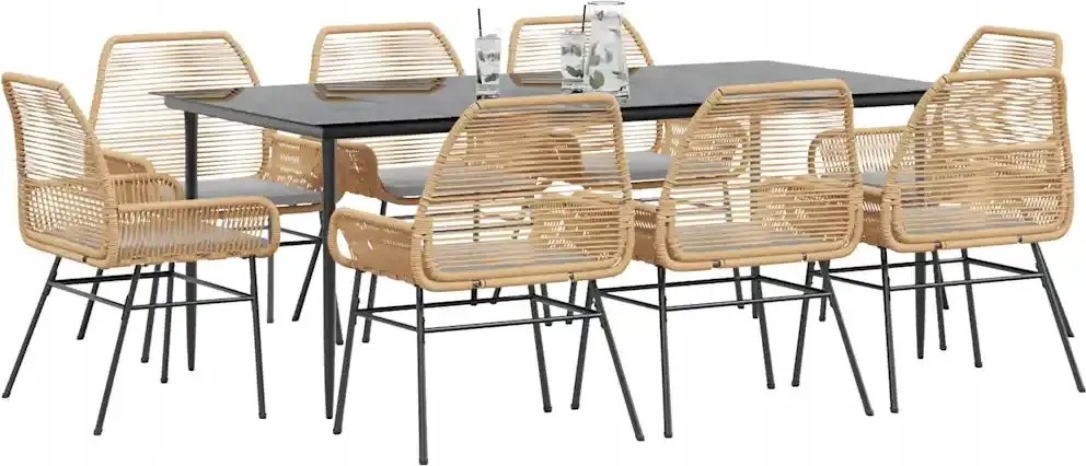 vidaXL 9-dielna záhradná jedálenská súprava+podložky, hnedá, polyratan