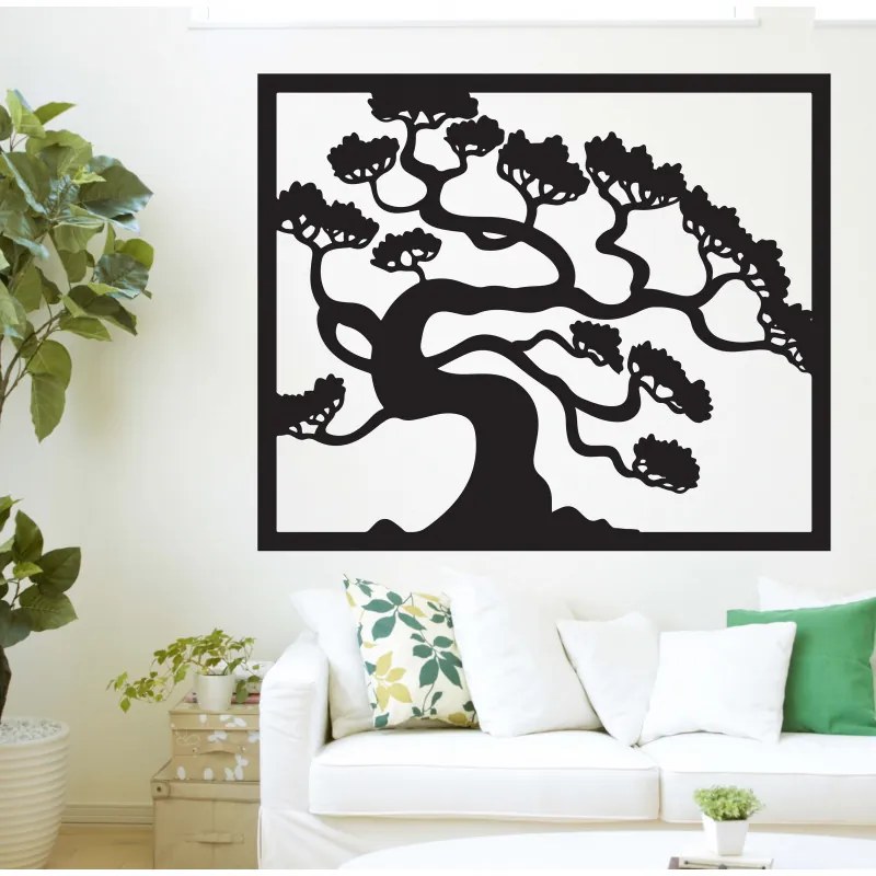 Drevený obraz na stenu strom bonsai z preglejky topoľ DRAZSKA I 3D HODINY PR0214 HEU+