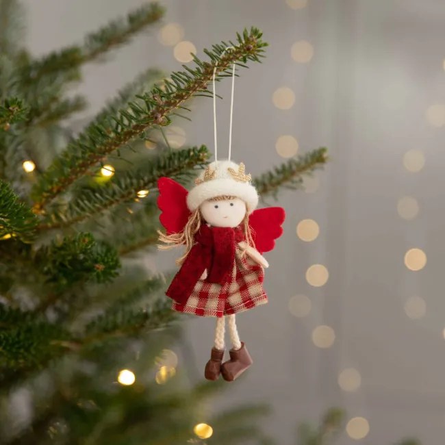 Vianočná ozdoba INGER dievčatko v károvaných šatách 800578